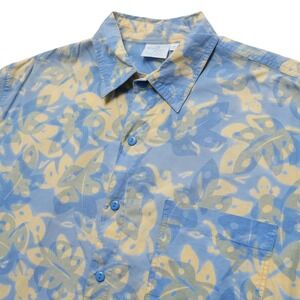 Blue Ginger Gecko Print Aloha Shirt Button Down Mens Medium Blue Cotton Tropical